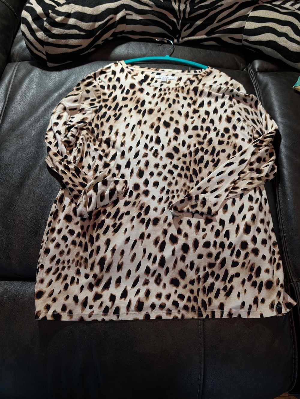 Chico's Leopard/ Cheetah-Print Long Sleeve Top - Cream and Black
